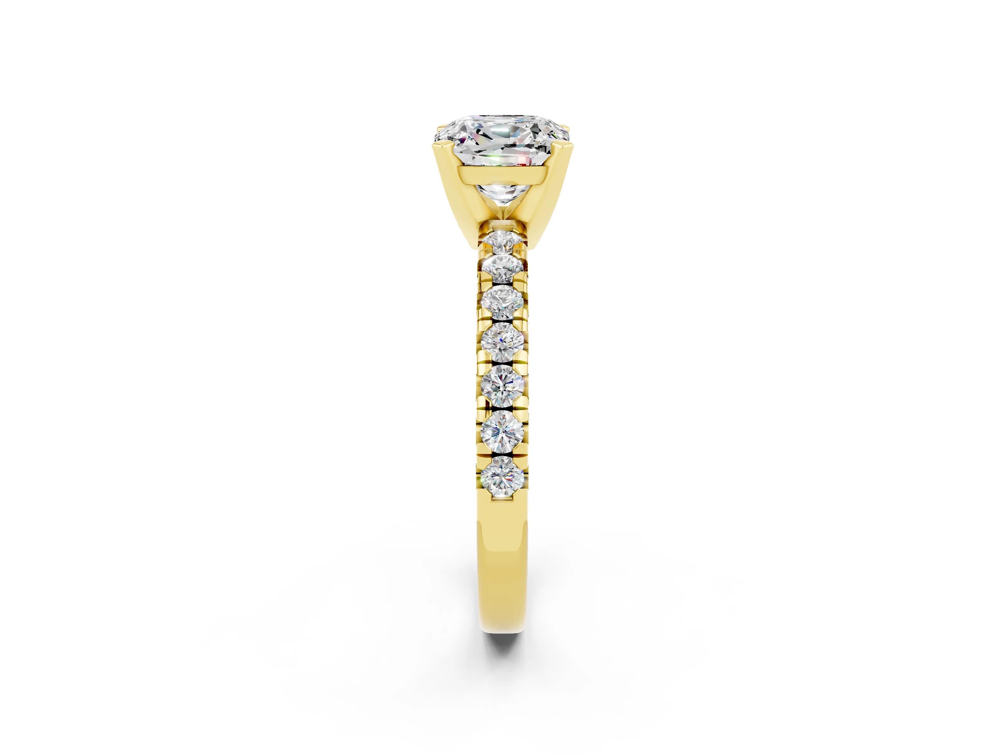Yellow gold Cushion Cut Solitaire Pave Diamond Engagement Ring with Four-Prong Setting_9