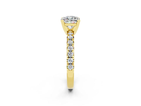 Yellow gold Cushion Cut Solitaire Pave Diamond Engagement Ring with Four-Prong Setting_9