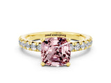 Yellow gold Cushion Cut Solitaire Pave Diamond Engagement Ring with Four-Prong Setting