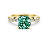Yellow gold Cushion Cut Solitaire Pave Diamond Engagement Ring with Four-Prong Setting