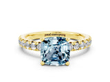 Yellow gold Cushion Cut Solitaire Pave Diamond Engagement Ring with Four-Prong Setting