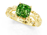 Yellow gold Cushion Cut Solitaire Peridot Leaf-Inspired Vine Band Ring with Prong Setting_1