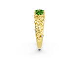 Yellow gold Cushion Cut Solitaire Peridot Leaf-Inspired Vine Band Ring with Prong Setting_2
