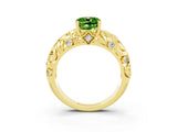 Yellow gold Cushion Cut Solitaire Peridot Leaf-Inspired Vine Band Ring with Prong Setting_3