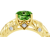 Yellow gold Cushion Cut Solitaire Peridot Leaf-Inspired Vine Band Ring with Prong Setting_4