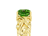 Yellow gold Cushion Cut Solitaire Peridot Leaf-Inspired Vine Band Ring with Prong Setting_5