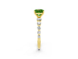 Yellow gold Cushion Cut Solitaire Peridot Ring with Pave Band and Four-Prong Setting_2