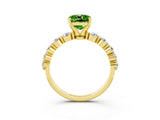Yellow gold Cushion Cut Solitaire Peridot Ring with Pave Band and Four-Prong Setting_3