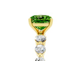 Yellow gold Cushion Cut Solitaire Peridot Ring with Pave Band and Four-Prong Setting_5