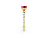 Yellow gold Cushion Cut Solitaire Pink Sapphire Ring with Pave Band and Four-Prong Setting_26