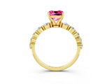Yellow gold Cushion Cut Solitaire Pink Sapphire Ring with Pave Band and Four-Prong Setting_27
