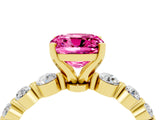Yellow gold Cushion Cut Solitaire Pink Sapphire Ring with Pave Band and Four-Prong Setting_28