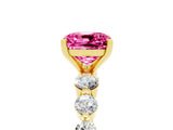 Yellow gold Cushion Cut Solitaire Pink Sapphire Ring with Pave Band and Four-Prong Setting_29
