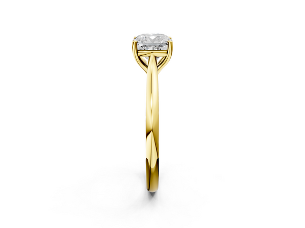 Yellow gold Cushion Cut Solitaire Ring with Cathedral Band and Four-Prong Setting
