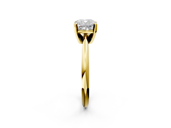 Yellow gold Cushion Cut Solitaire Ring with Four-Prong Setting on a Classic Band
