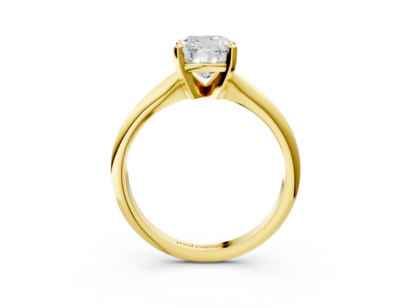 Yellow gold Cushion Cut Solitaire Ring with Four-Prong Setting on a Classic Band