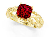Yellow gold Cushion Cut Solitaire Ruby Leaf-Inspired Vine Band Ring with Prong Setting_1