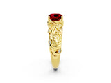 Yellow gold Cushion Cut Solitaire Ruby Leaf-Inspired Vine Band Ring with Prong Setting_2