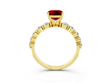 Yellow gold Cushion Cut Solitaire Ruby Ring with Pave Band and Four-Prong Setting_3