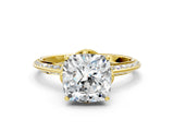 Yellow gold Cushion Cut Solitaire Split Shank Pave Diamond Engagement Ring with Four-Prong Setting_13
