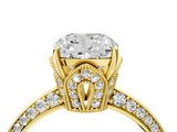 Yellow gold Cushion Cut Solitaire Split Shank Pave Diamond Engagement Ring with Four-Prong Setting_17