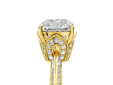Yellow gold Cushion Cut Solitaire Split Shank Pave Diamond Engagement Ring with Four-Prong Setting_18