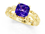 Yellow gold Cushion Cut Solitaire Tanzanite Leaf-Inspired Vine Band Ring with Prong Setting_1