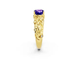 Yellow gold Cushion Cut Solitaire Tanzanite Leaf-Inspired Vine Band Ring with Prong Setting_2