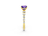 Yellow gold Cushion Cut Solitaire Tanzanite Ring with Pave Band and Four-Prong Setting_2