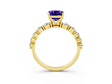 Yellow gold Cushion Cut Solitaire Tanzanite Ring with Pave Band and Four-Prong Setting_3