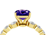 Yellow gold Cushion Cut Solitaire Tanzanite Ring with Pave Band and Four-Prong Setting_4