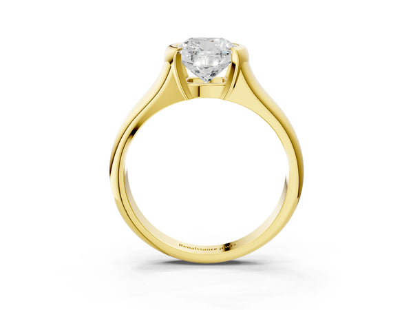 Yellow Gold Cushion Cut Tension Style Solitaire Engagement Ring Setting with Wide Sculpted Band