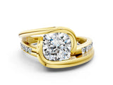Yellow gold Cushion Cut Solitaire Tension-Set Diamond Split Shank Ring_20