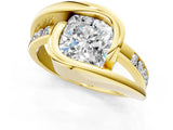 Yellow gold Cushion Cut Solitaire Tension-Set Diamond Split Shank Ring_21