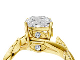 Yellow gold Cushion Cut Solitaire Twist Engagement Ring with Leaf Accents and Prong Setting_19