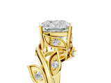 Yellow gold Cushion Cut Solitaire Twist Engagement Ring with Leaf Accents and Prong Setting_20