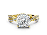 Yellow gold Cushion Cut Solitaire Twist Pave Diamond Engagement Ring with Prong Setting_15