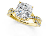 Yellow gold Cushion Cut Solitaire Twist Pave Diamond Engagement Ring with Prong Setting_16