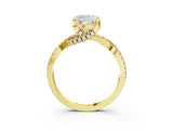 Yellow gold Cushion Cut Solitaire Twist Pave Diamond Engagement Ring with Prong Setting_18