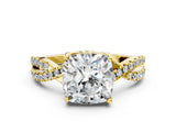 Yellow gold Cushion Cut Solitaire Twist Pave Diamond Engagement Ring with Prong Setting_27