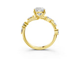 Yellow gold Cushion Cut Solitaire Twisted Band Marquise Accent Prong Setting Ring_18