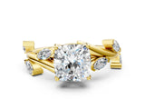 Yellow gold Cushion Cut Solitaire Twisted Band Marquise Accent Prong Setting Ring_3