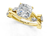 Yellow gold Cushion Cut Solitaire Twisted Band Marquise Accent Prong Setting Ring_4