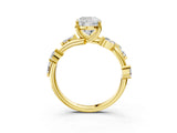 Yellow gold Cushion Cut Solitaire Twisted Band Marquise Accent Prong Setting Ring_6