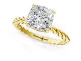 Yellow gold Cushion Cut Solitaire Twisted Band with Four-Prong Setting_143