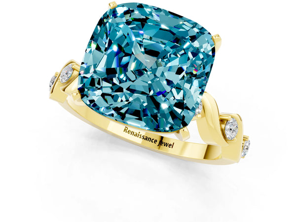 Yellow gold Cushion Cut Solitaire Twisted Band with Prong Setting