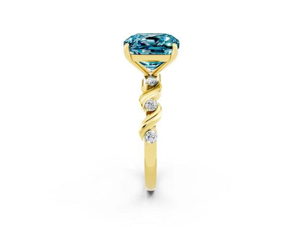 Yellow gold Cushion Cut Solitaire Twisted Band with Prong Setting