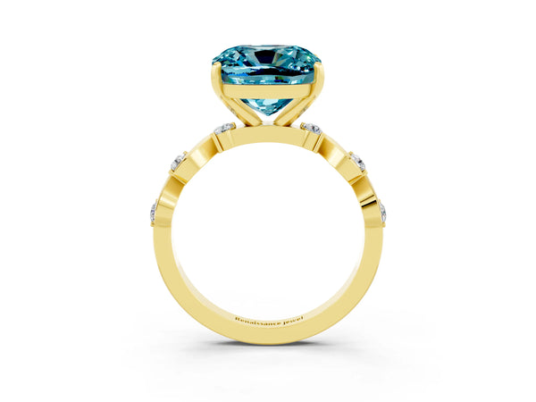 Yellow gold Cushion Cut Solitaire Twisted Band with Prong Setting