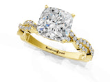 Yellow gold Cushion Cut Solitaire Twisted Pave Band with Four-Prong Setting_5