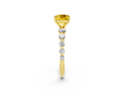 Yellow gold Cushion Cut Solitaire Yellow Sapphire Ring with Pave Band and Four-Prong Setting_26